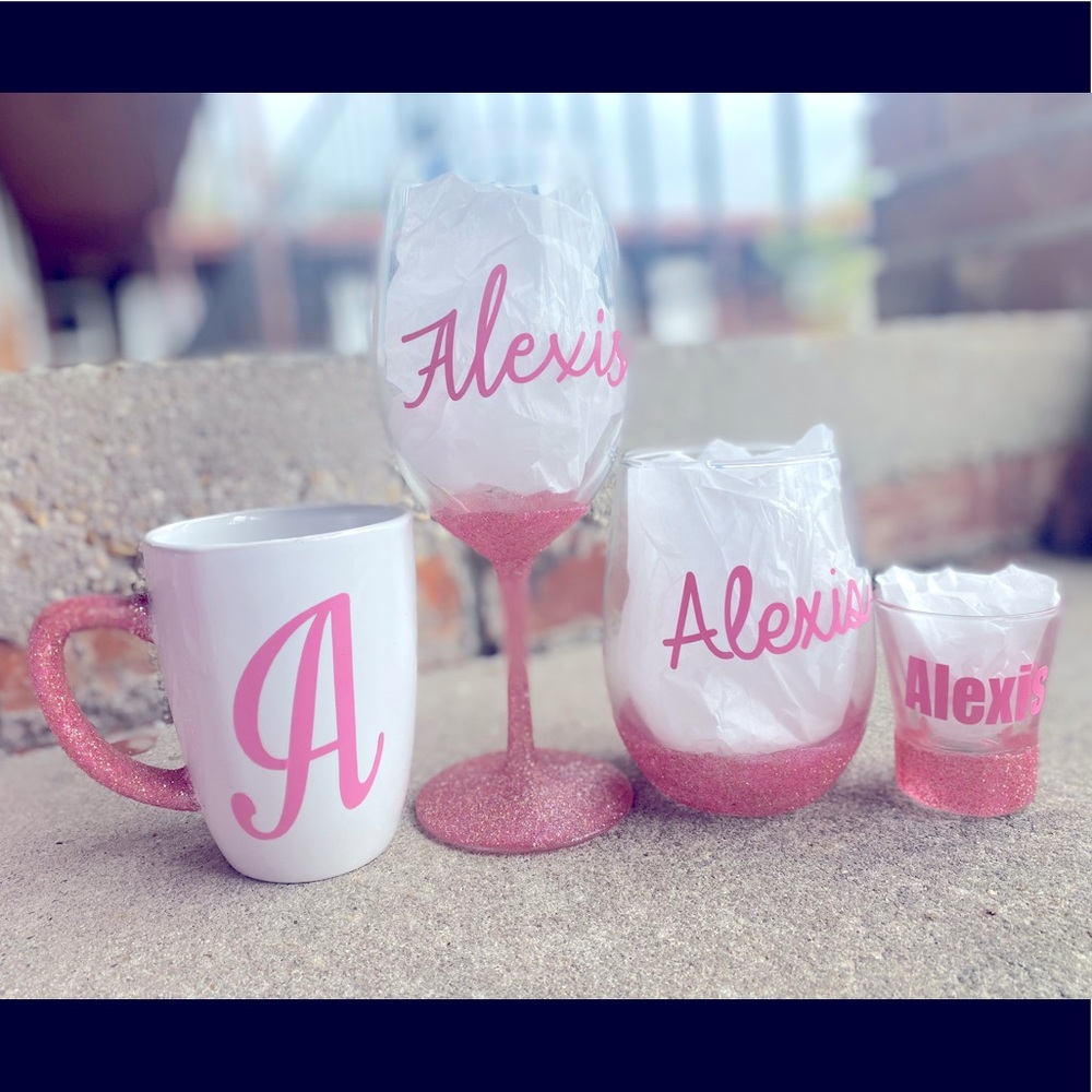 Personalized Glittered Drinkware Sets